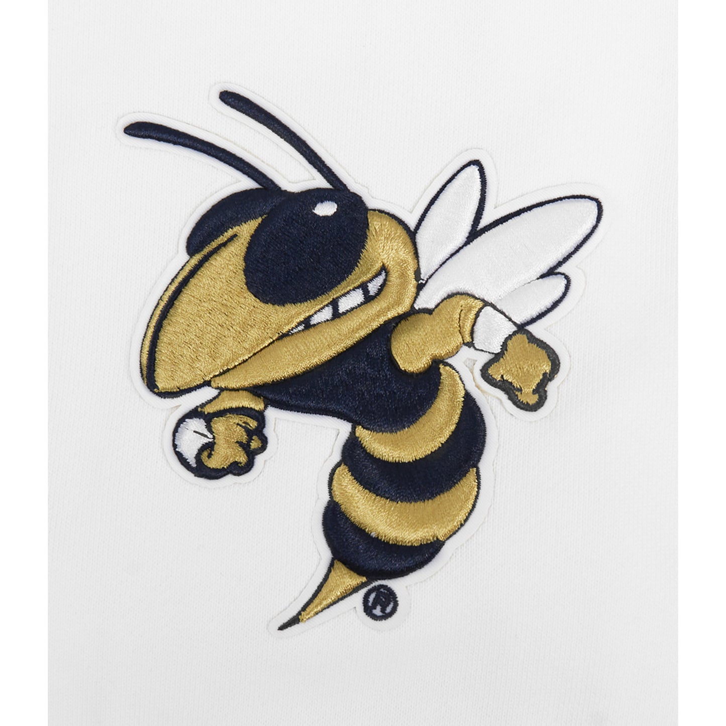 Georgia Tech Yellow Jackets Long Sleeve Crewneck Wordmark Sweatshirt In White - Yellow Jacket Logo View