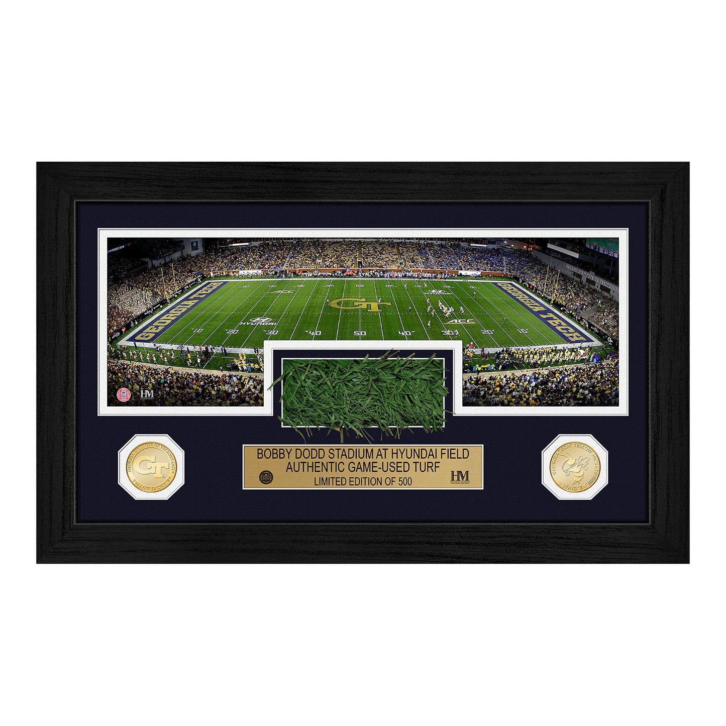 Georgia Tech Yellow Jackets Game-Used Panoramic Turf Bronze Coin Photomint - Front View