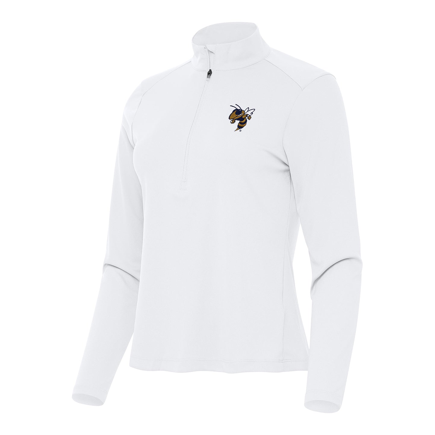 Georgia Tech Yellow Jackets White Antigua Buzz Women's 1/2 Zip Pullover - Front View