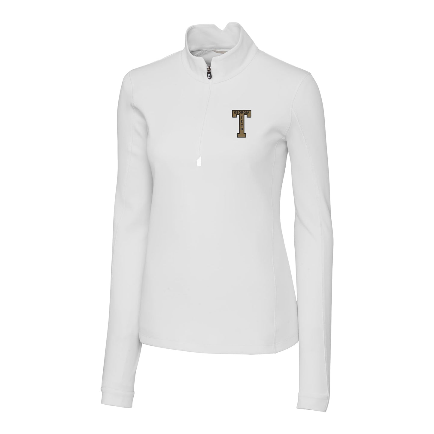Ladies Georgia Tech Yellow Jackets College Vault Cutter & Buck Traverse Stretch Quarter Zip Pullover - Front View