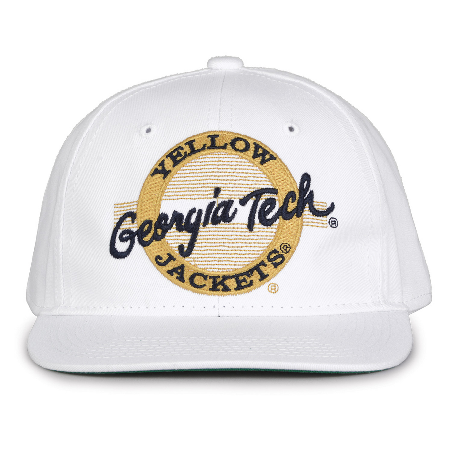 Georgia Tech Yellow Jackets White Retro Snapback Script Hat In White - Front View