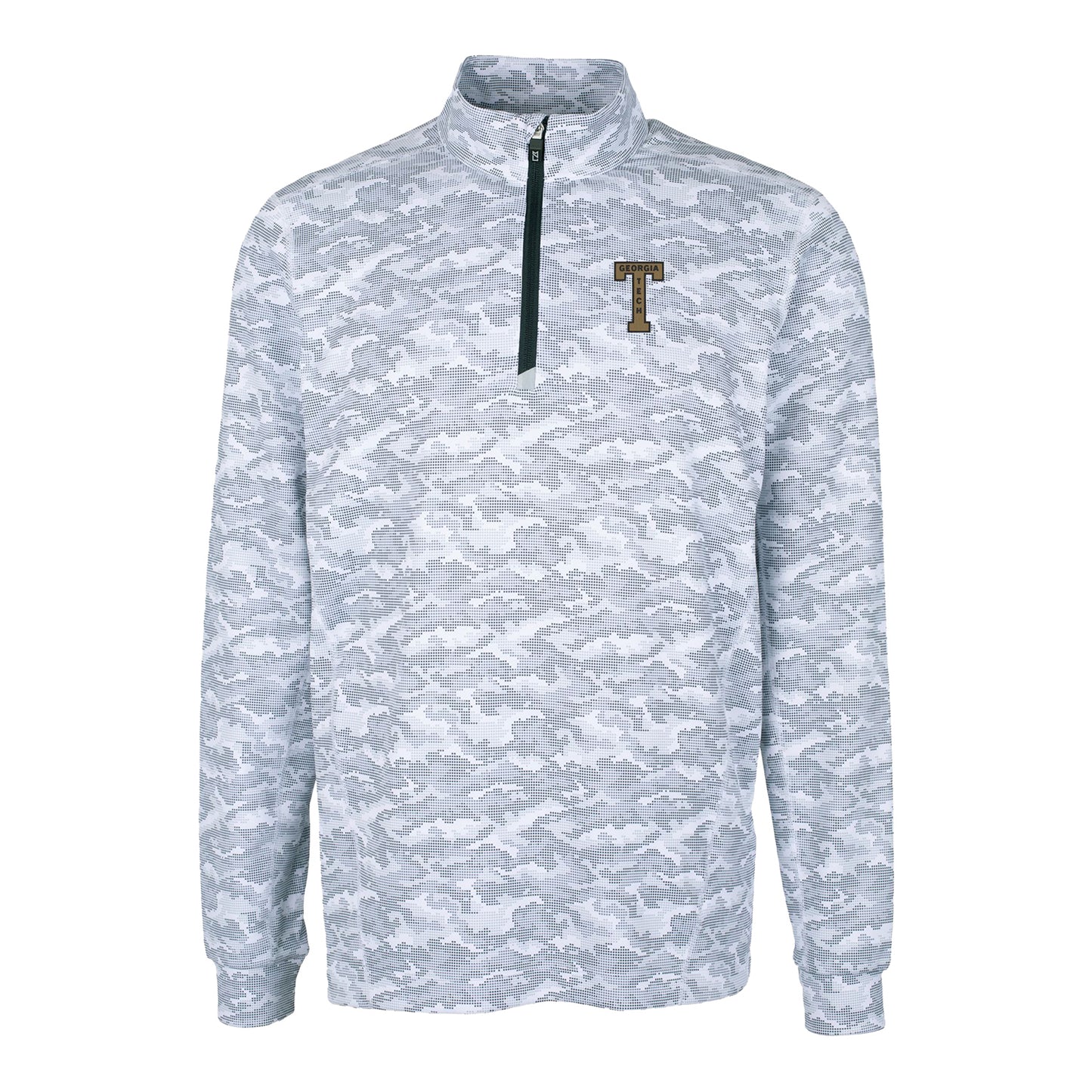 Georgia Tech Yellow Jackets College Vault Cutter & Buck Traverse Camo Print Stretch Quarter Zip Pullover - Front View