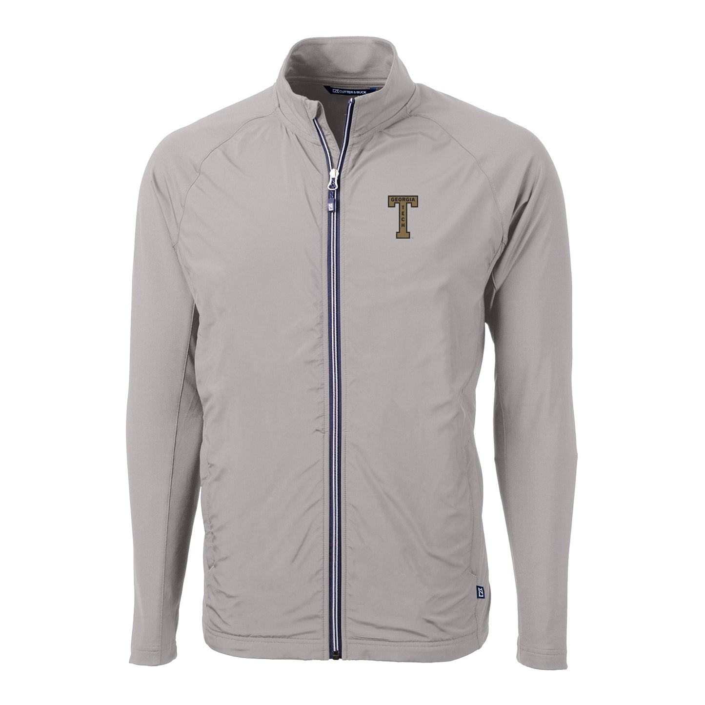 Georgia Tech Yellow Jackets College Vault Cutter & Buck Adapt Eco Knit Hybrid Recycled Full Zip Jacket - Front View