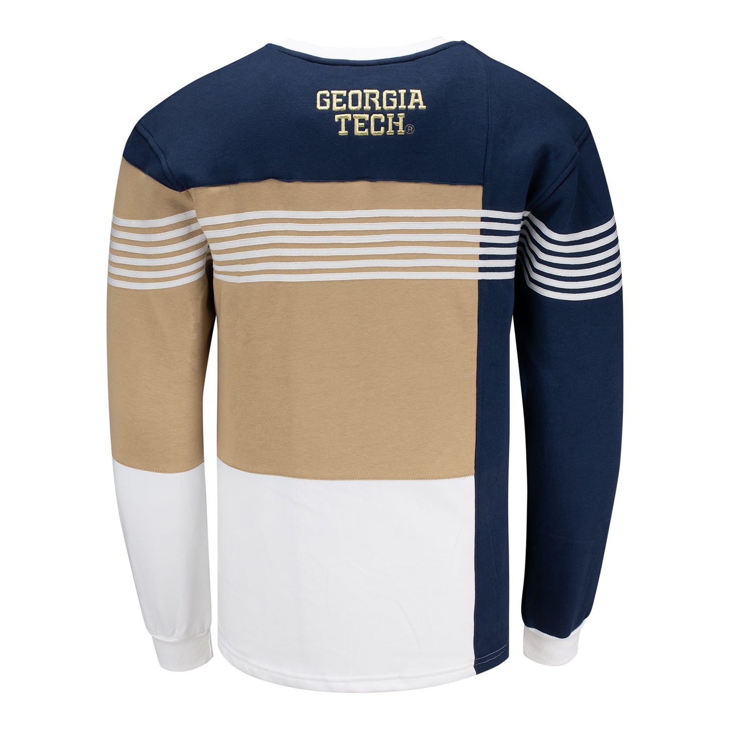 Georgia Tech Yellow Jackets Long Sleeve Tricolor Lines Crew - Back View