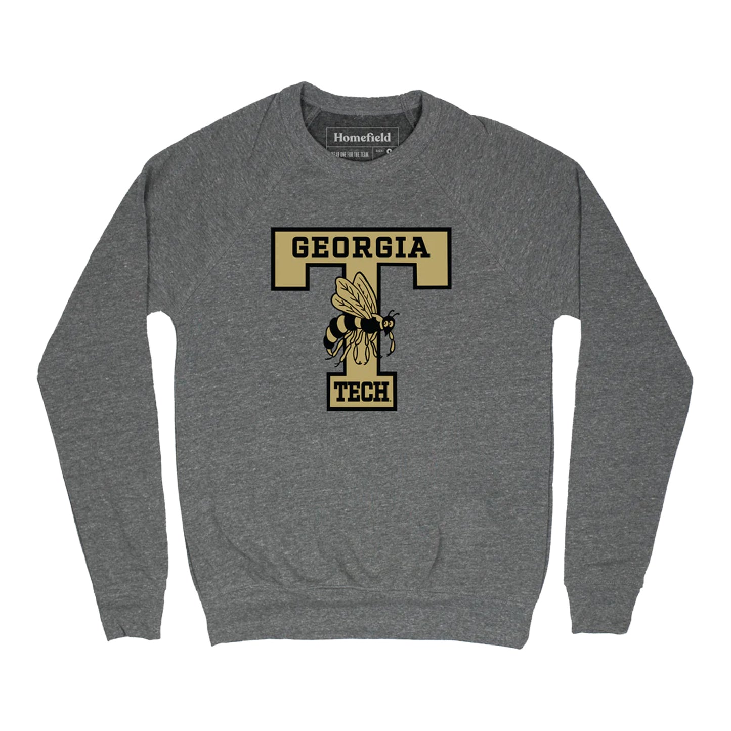 Georgia Tech Yellow Jackets Classic T Logo Crewneck In Grey - Front View