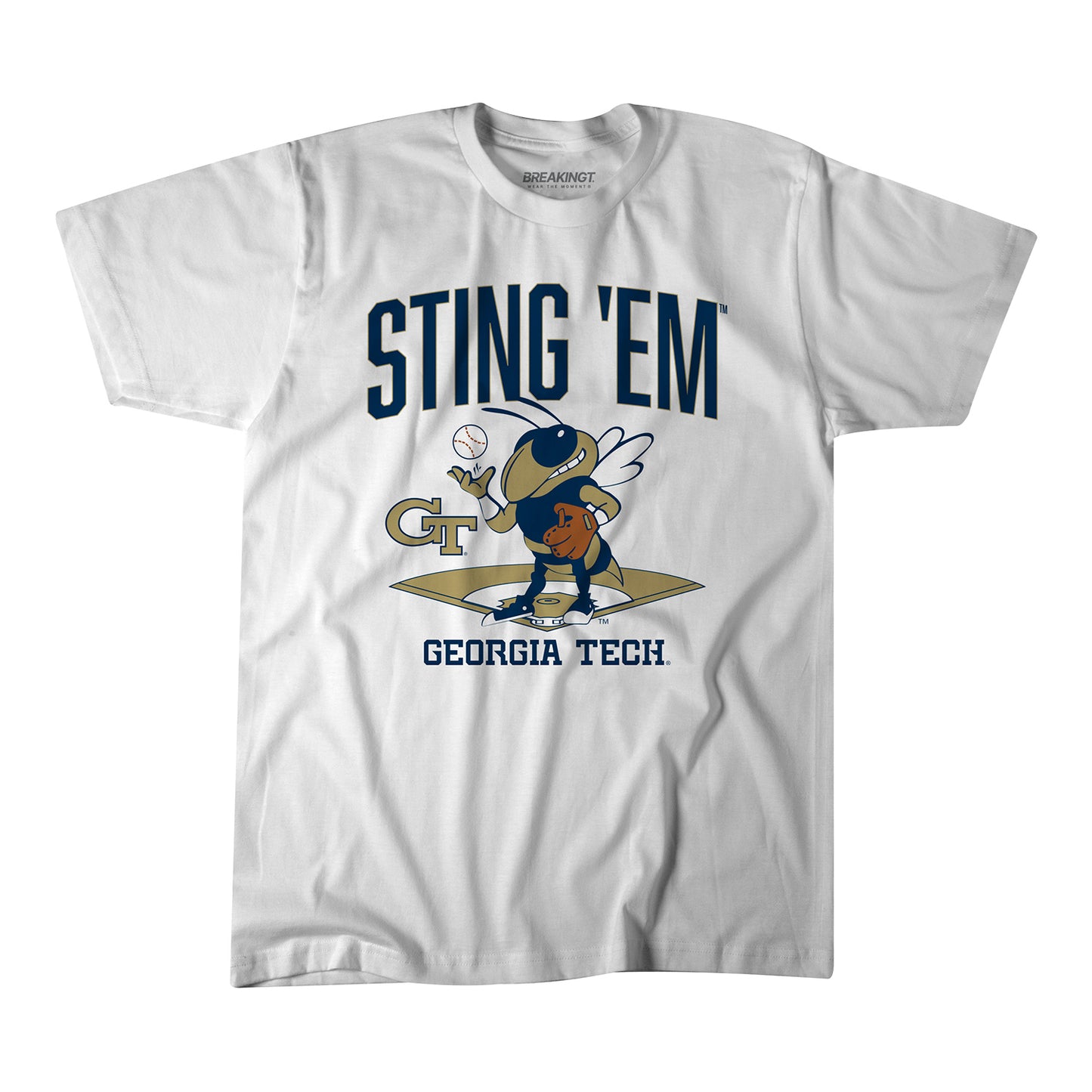 Georgia Tech Yellow Jackets Sting Em' Baseball T-Shirt In White - Front View