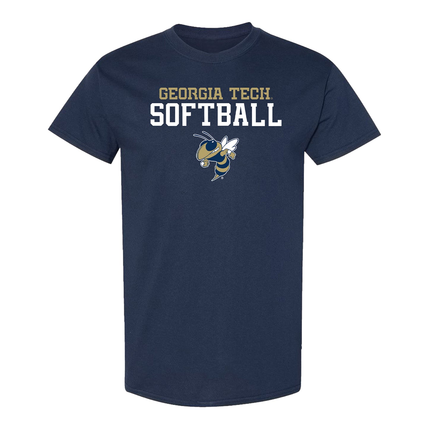 Georgia Tech Yellow Jackets Softball Buzz Logo T-Shirt In Navy - Front View