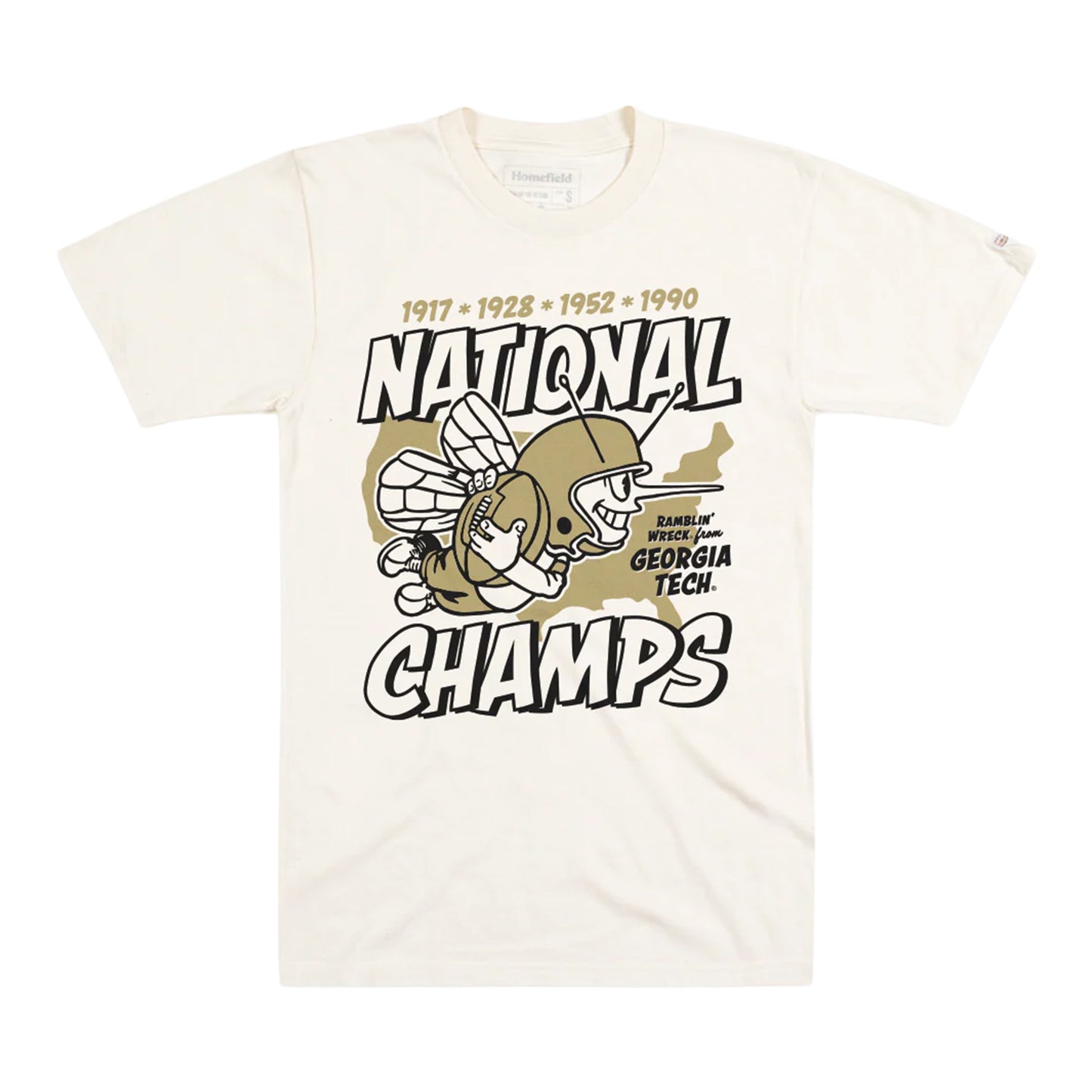 Georgia Tech Yellow Jackets Football Four-Time National Champs T-Shirt In White - Front View