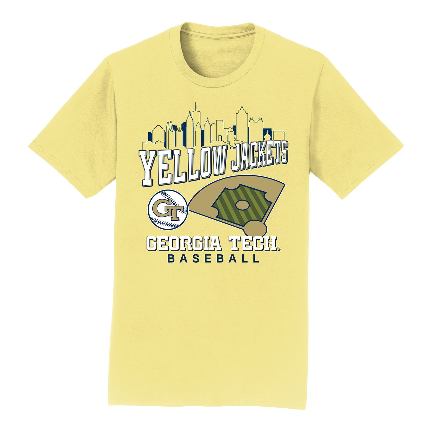 Georgia Tech Yellow Jackets Skyline Diamond Gold T-Shirt - Front View