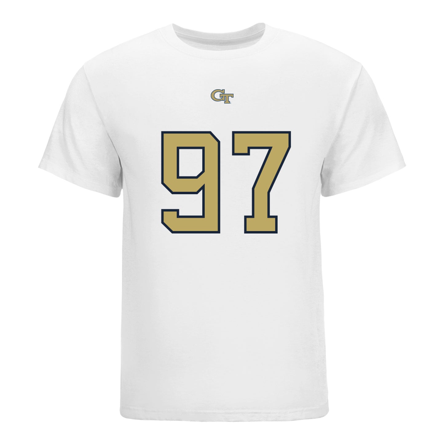 Georgia Tech Yellow Jackets #97 Landen Marshall Student Athlete Football T-Shirt In White - Front View