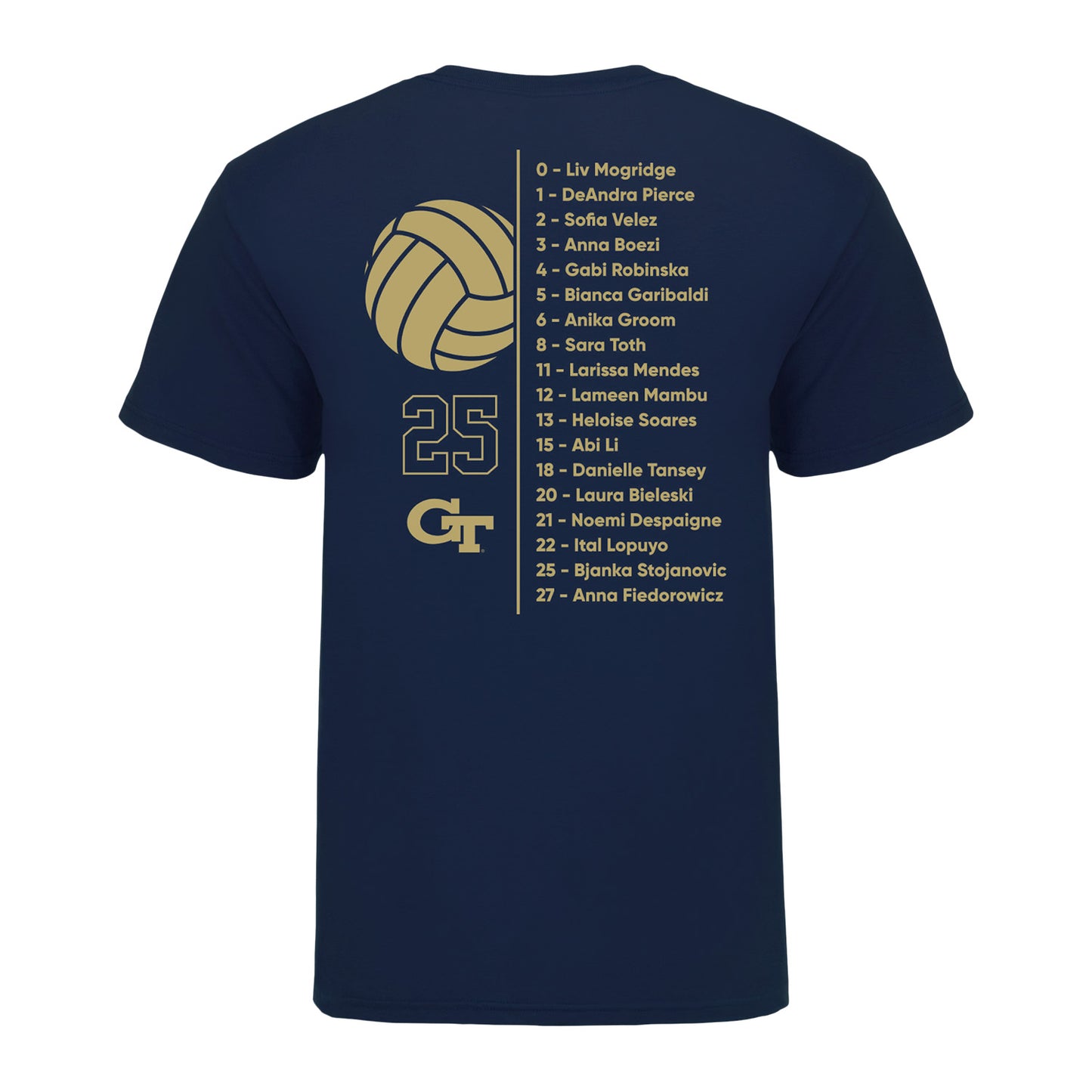 Georgia Tech Yellow Jackets 2025-2026 Women's Volleyball Team T-Shirt - Back View