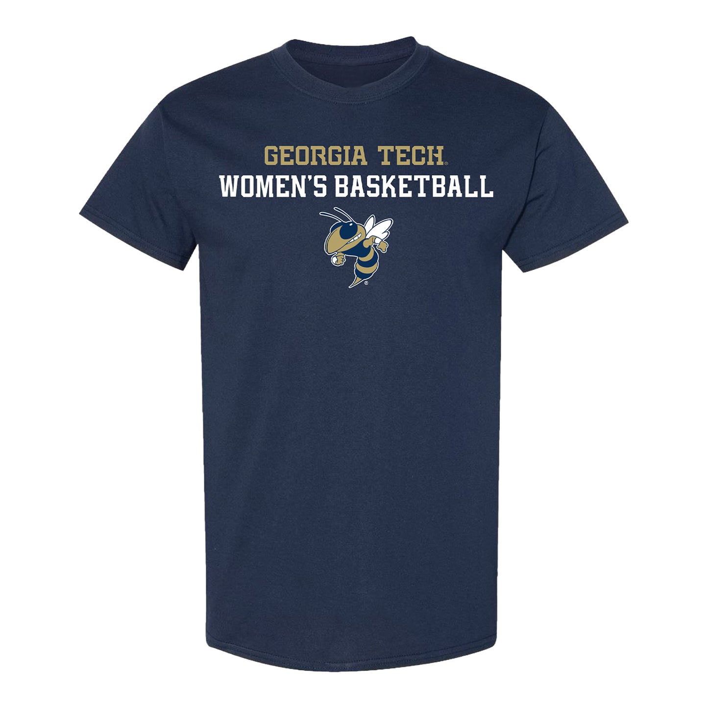 Georgia Tech Yellow Jackets Women's Basketball Buzz Logo T-Shirt In Navy - Front View