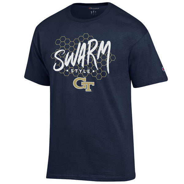 Georgia Tech Yellow Jackets Swarm Style Short Sleeve T-Shirt in Navy - Front View