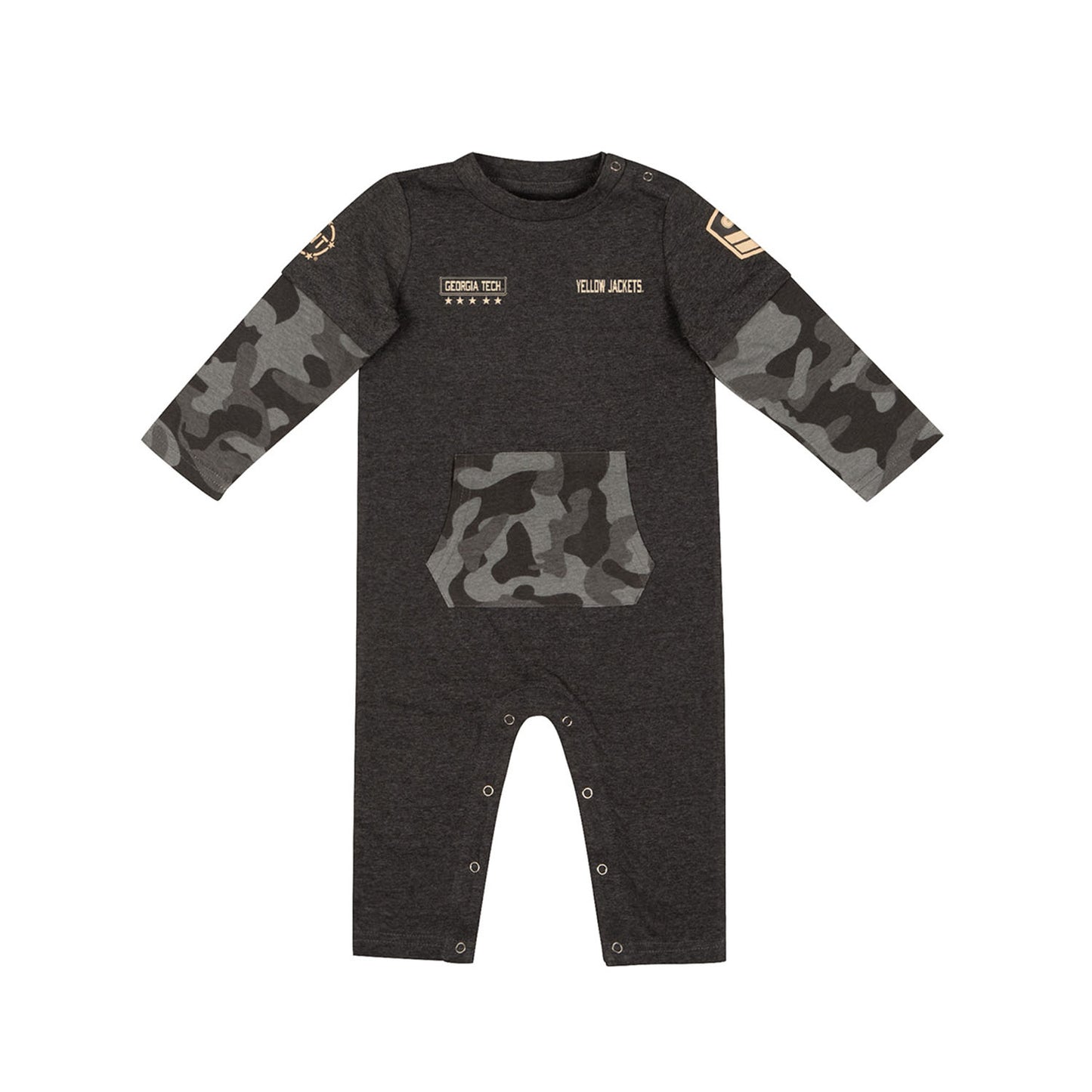 Infant Georgia Tech Yellow Jackets Ripcord Romper in Grey - Front View