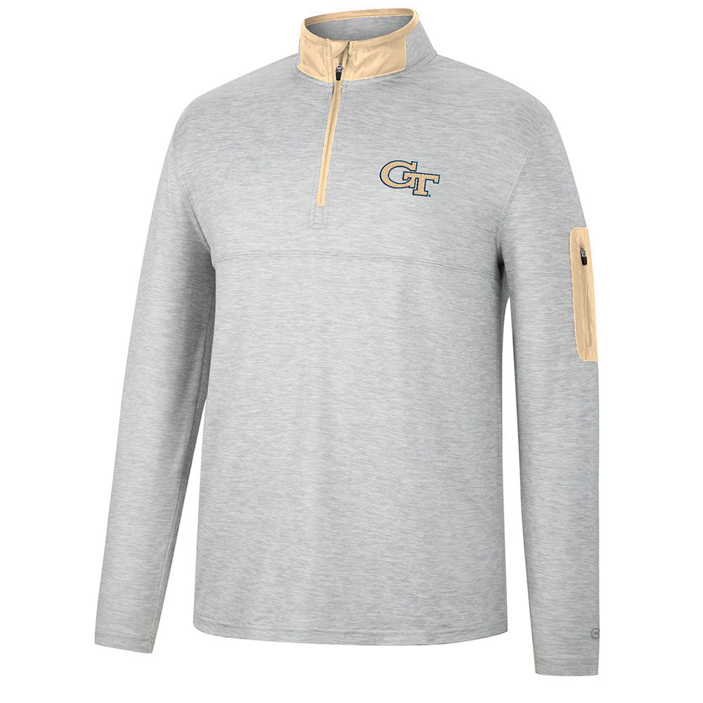 Georgia Tech Yellow Jackets 1/4 Zip Media Pocket in Light Grey - Front View