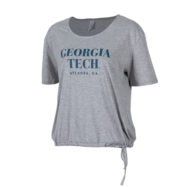 Ladies Georgia Tech Yellow Jackets Drawstring Cinch T-Shirt in Gray - Front View