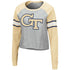 Ladies Georgia Tech Yellow Jackets Decoder Pin Crop Long Sleeve T-Shirt in Gray and Gold - Front View