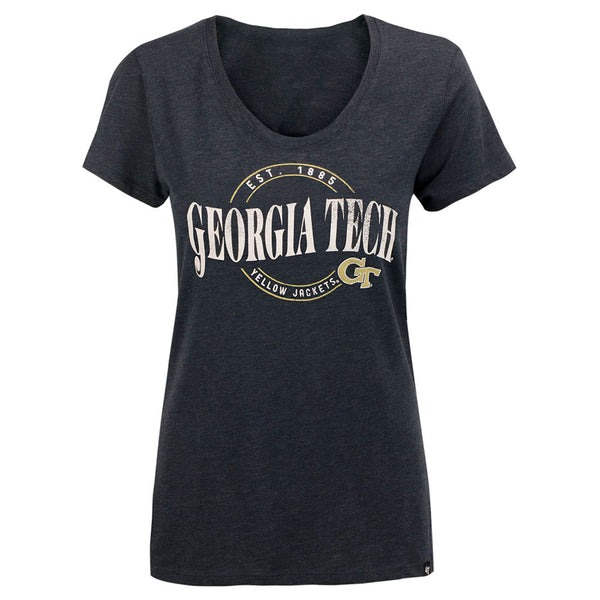 Ladies Georgia Tech Yellow Jackets Wave Club Scoop T-Shirt in Black - Front View