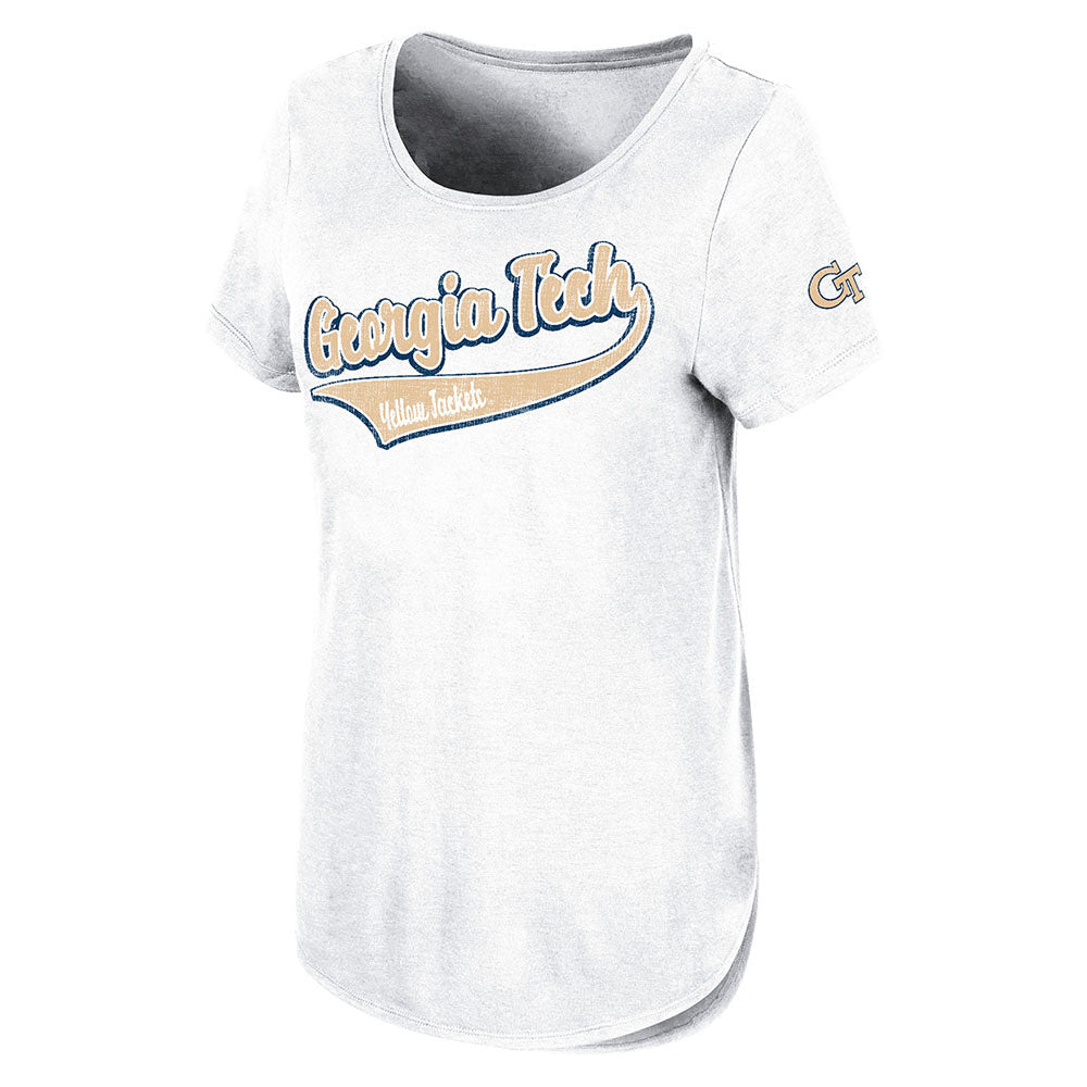 Ladies Georgia Tech Down To River T-Shirt in White - Front View