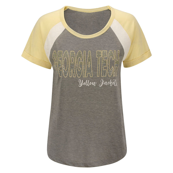 Ladies Georgia Tech Yellow Jackets Funny Valentine Short Sleeve in Grey - Front View