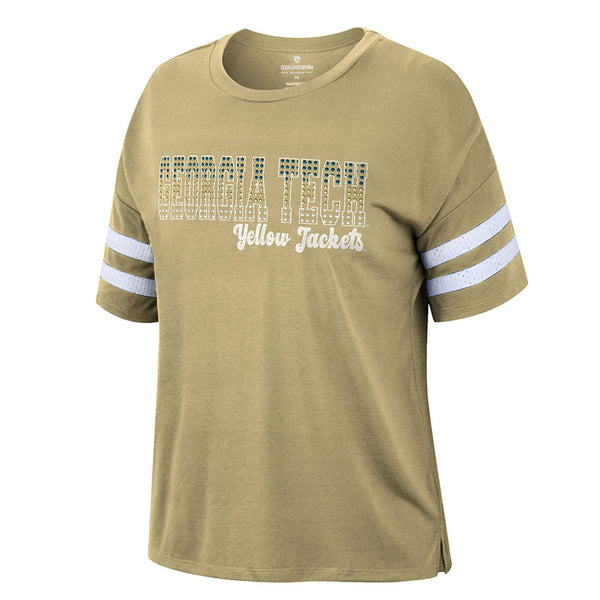 Ladies Georgia Tech Yellow Jackets Everybody Wants To Be Us Short Sleeve in Gold - Front View