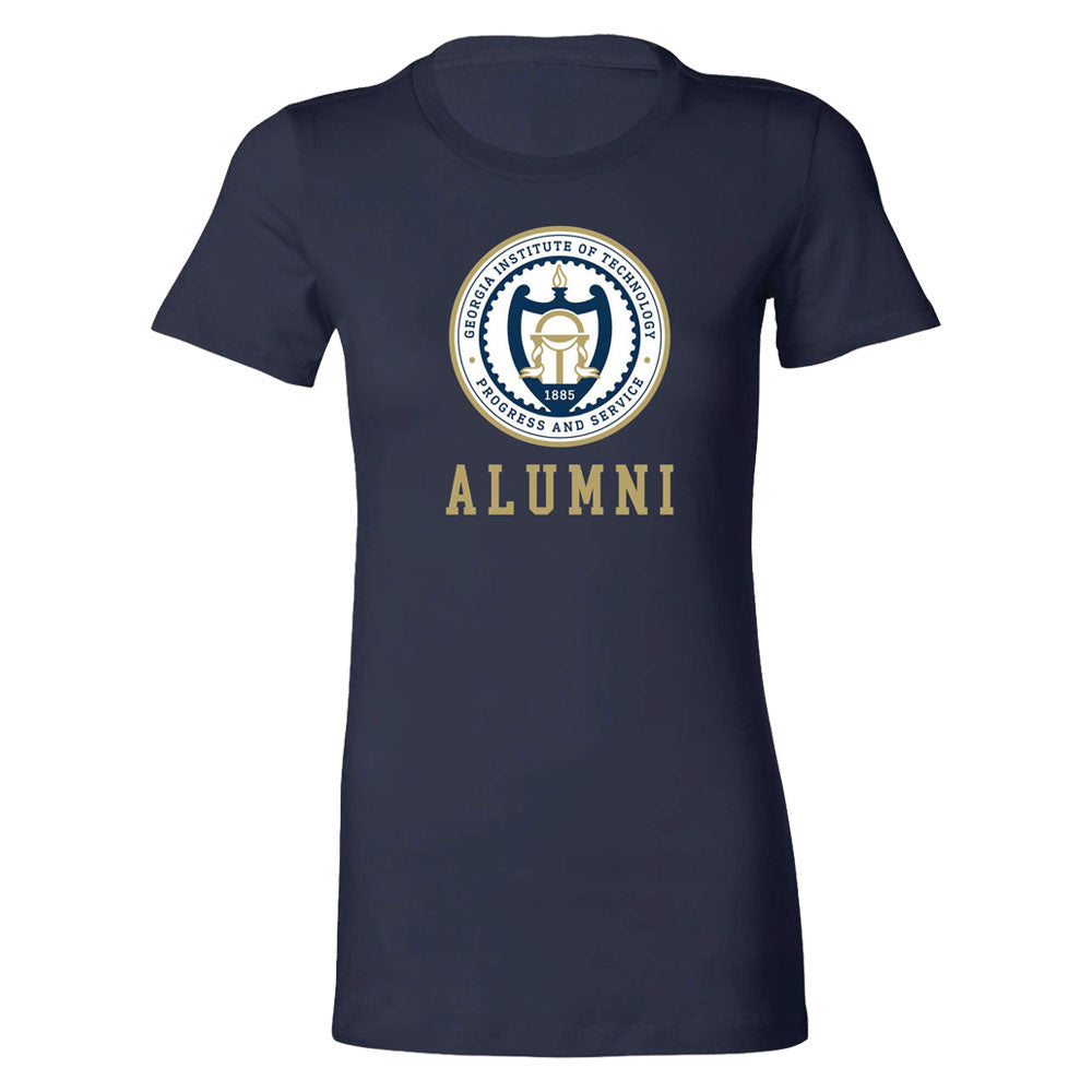 Ladies Georgia Tech Yellow Jackets Alumni Seal Navy Short Sleeve in Navy - Front View