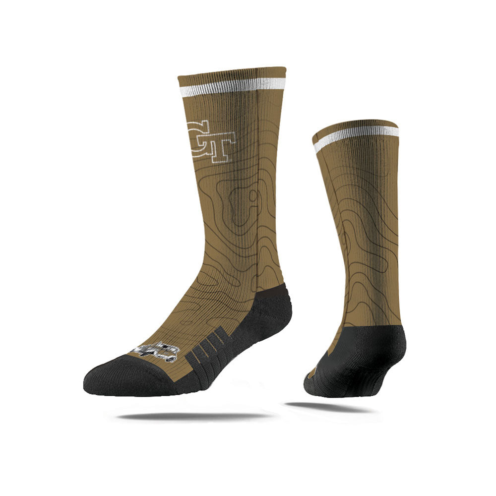 Georgia Tech Yellow Jackets Sub Premium Crew Socks in Gold - Left View