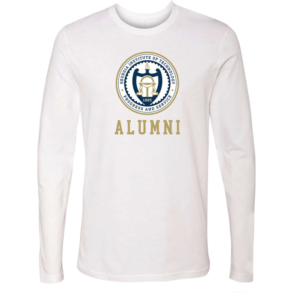 Georgia Tech Yellow Jackets Alumni Seal Long Sleeve in White - Front View