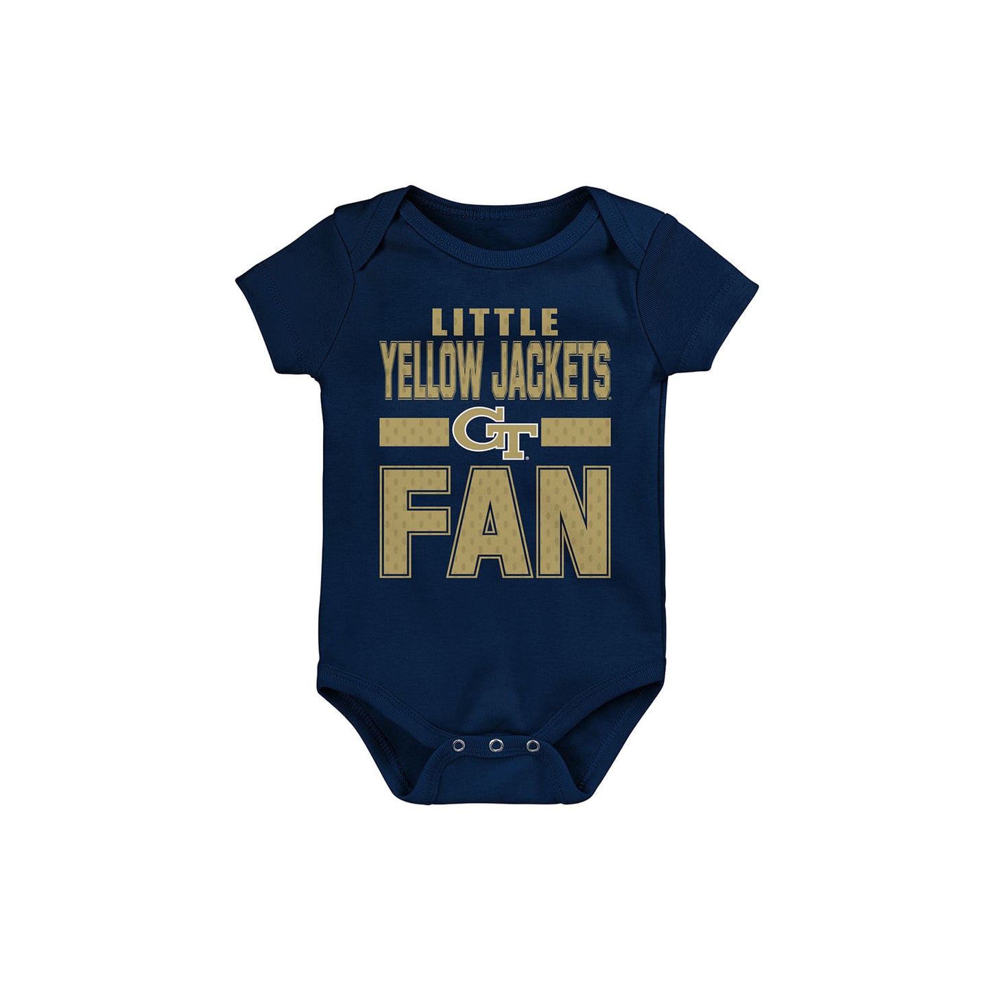 Infant Georgia Tech Yellow Jackets Little Fan Onesie in Navy - Front View