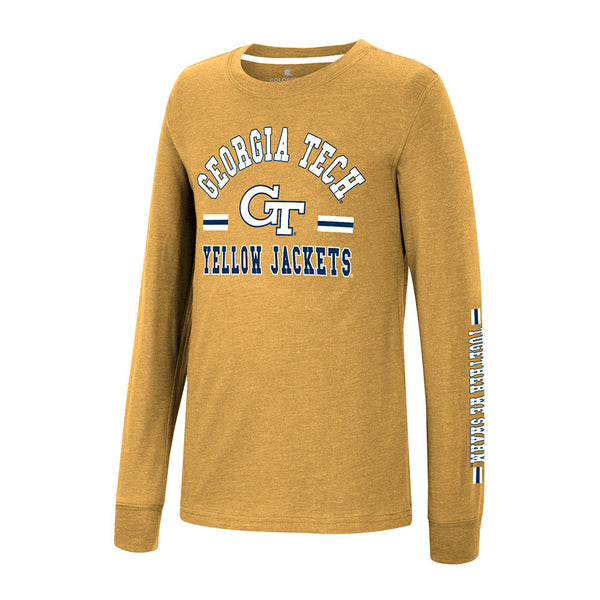 Youth Georgia Tech Yellow Jackets Roof Tops Long Sleeve T-Shirt in Gold - Front View