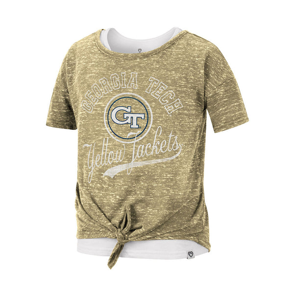 Girls Georgia Tech Yellow Jackets Stroll 2 Layer T-Shirt in Gold - Front View