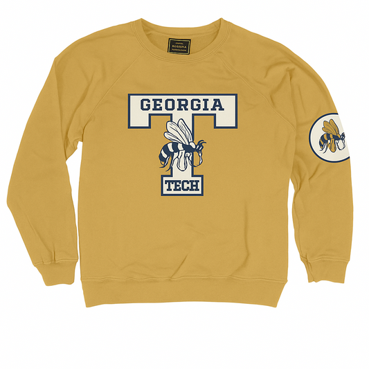 Georgia Tech Yellow Jackets Vault Classic T Logo Crewneck In Gold - Front View