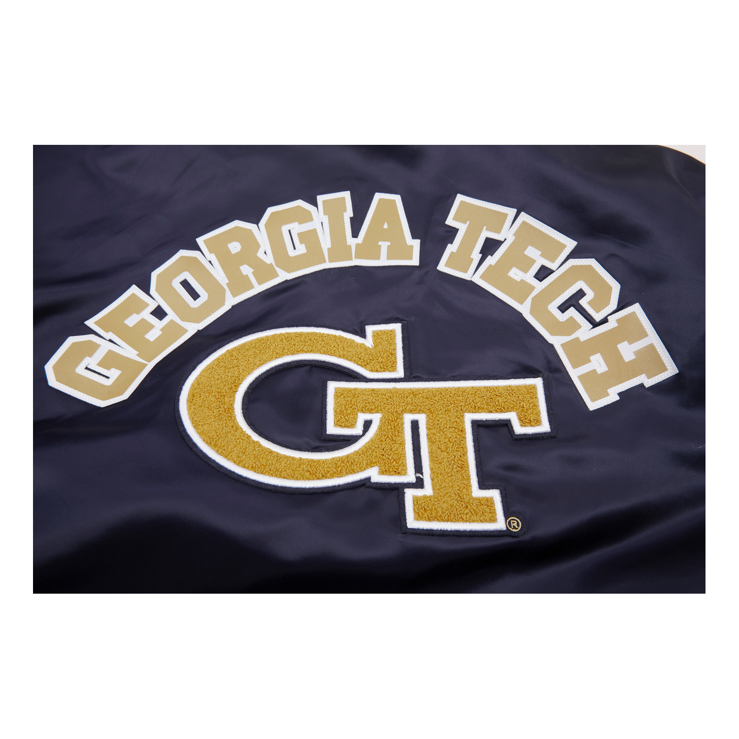 Georgia Tech Yellow Jackets Classic Ribbed Satin Bomber Jacket In Navy - GT Logo View 2