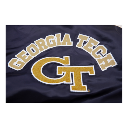 Georgia Tech Yellow Jackets Classic Ribbed Satin Bomber Jacket In Navy - GT Logo View 2