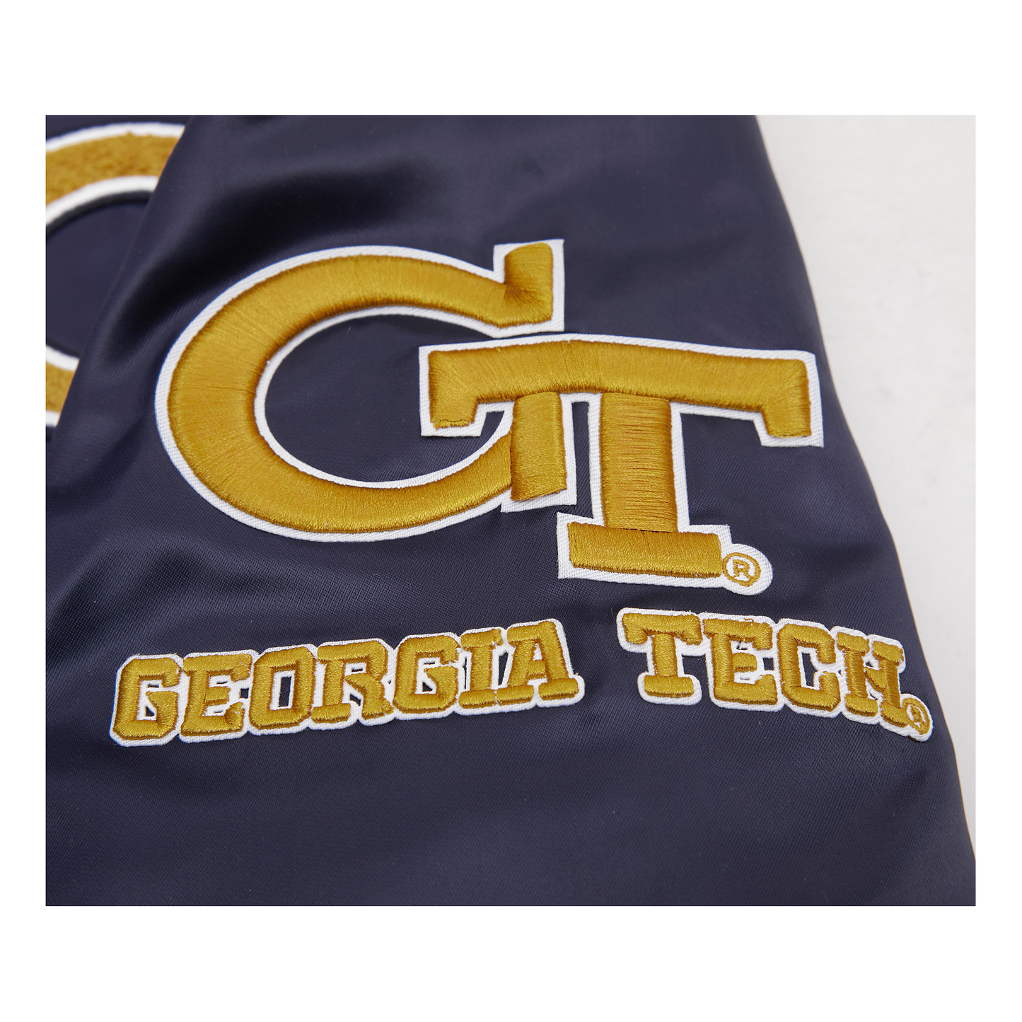 Georgia Tech Yellow Jackets Classic Ribbed Satin Bomber Jacket In Navy - GT Logo View 3