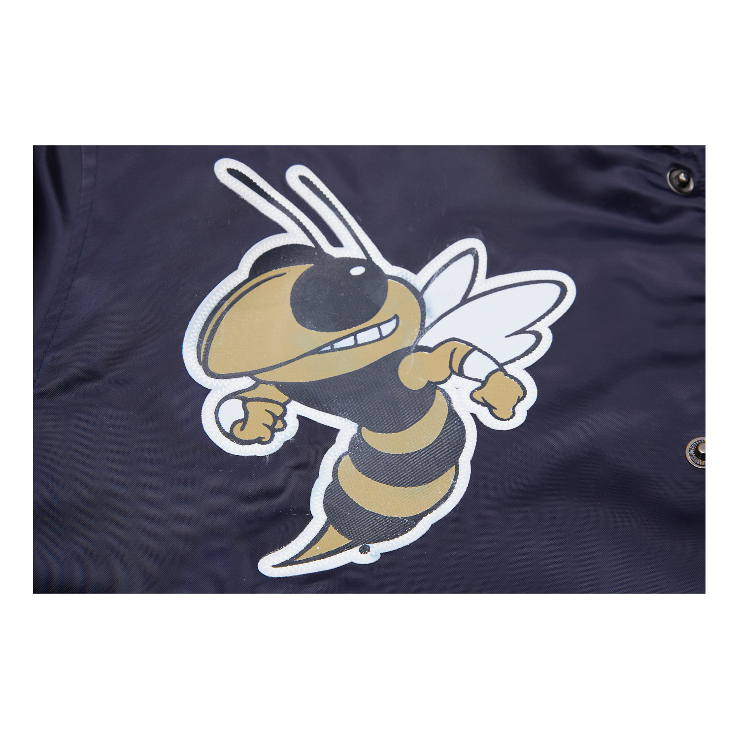 Georgia Tech Yellow Jackets Classic Ribbed Satin Bomber Jacket In Navy - Yellow Jacket Logo View