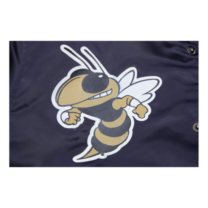 Georgia Tech Yellow Jackets Classic Ribbed Satin Bomber Jacket In Navy - Yellow Jacket Logo View