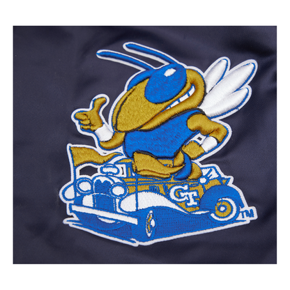 Georgia Tech Yellow Jackets Classic Ribbed Satin Bomber Jacket In Navy - Yellow Jacket Logo View 2