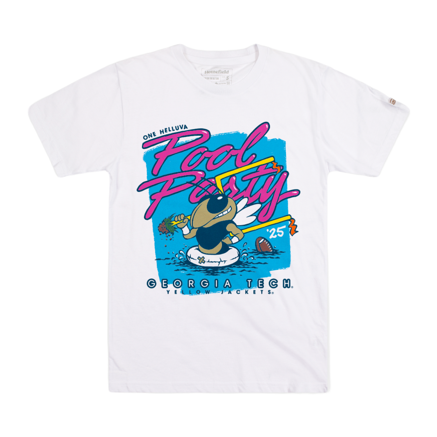 Georgia Tech Yellow Jackets One Helluva Pool Party White T-Shirt In White - Front View