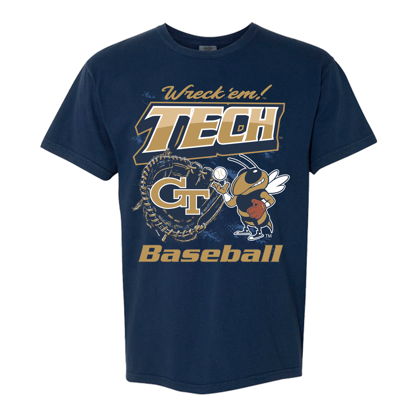Georgia Tech Yellow Jackets Baseball Buzz Wreck 'em Tee - Front View