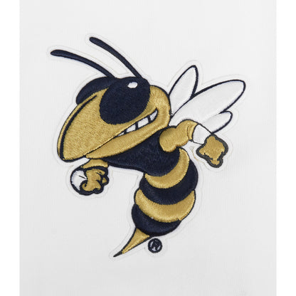 Georgia Tech Yellow Jackets Long Sleeve Crewneck Wordmark Sweatshirt In White - Yellow Jacket Logo View
