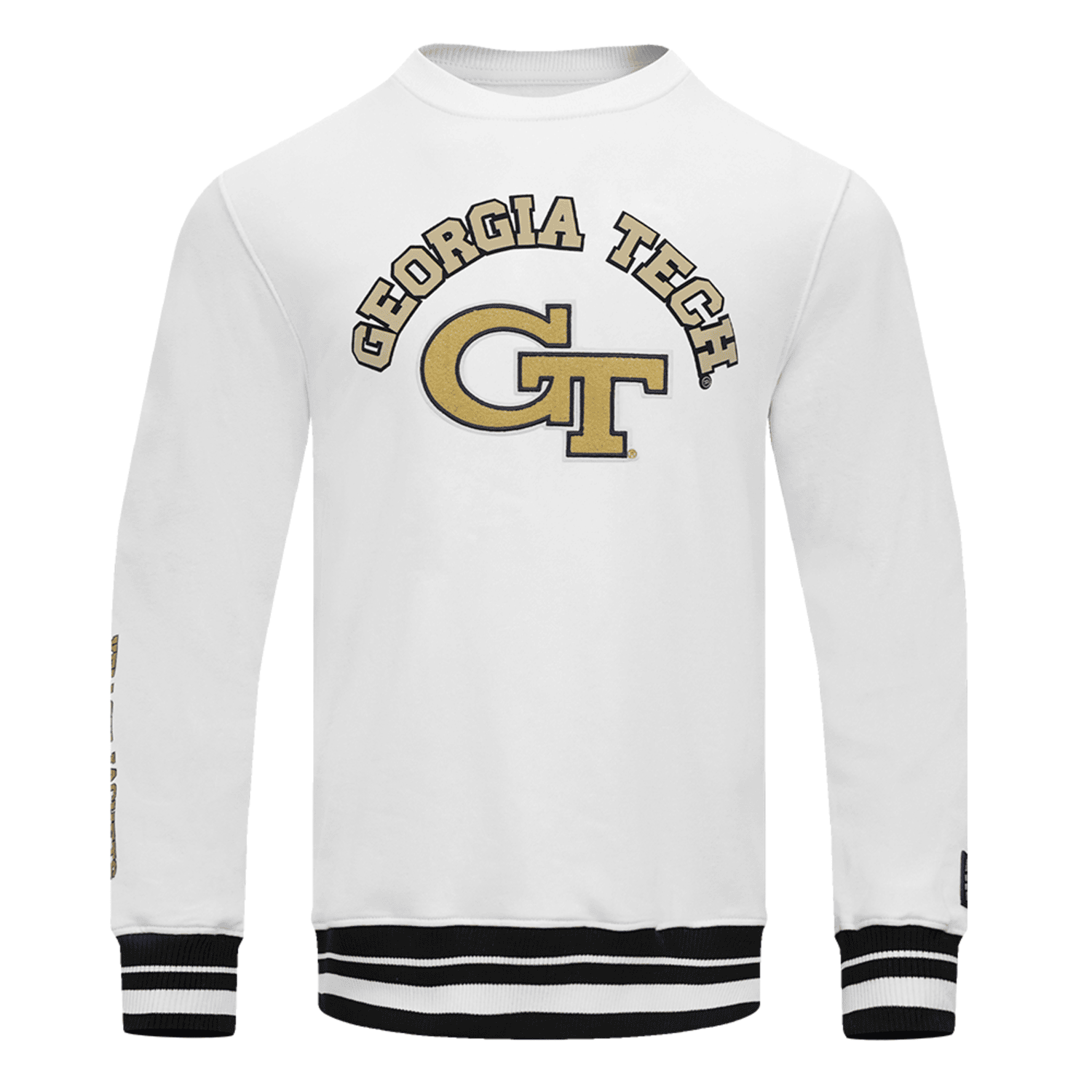 Georgia Tech Yellow Jackets Long Sleeve Crewneck Wordmark Sweatshirt In White - Front View