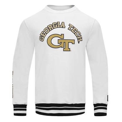 Georgia Tech Yellow Jackets Long Sleeve Crewneck Wordmark Sweatshirt In White - Front View