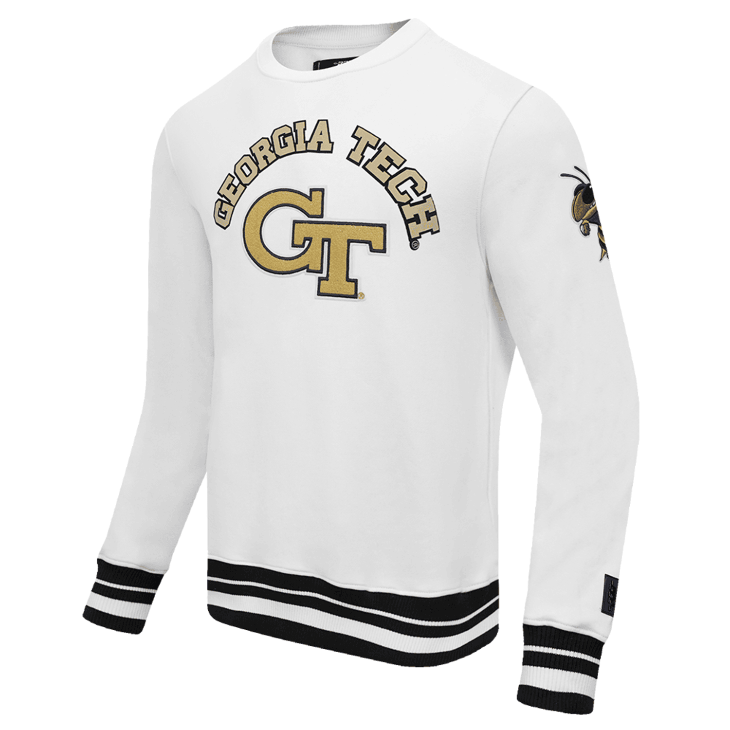 Georgia Tech Yellow Jackets Long Sleeve Crewneck Wordmark Sweatshirt In White - Front Side View