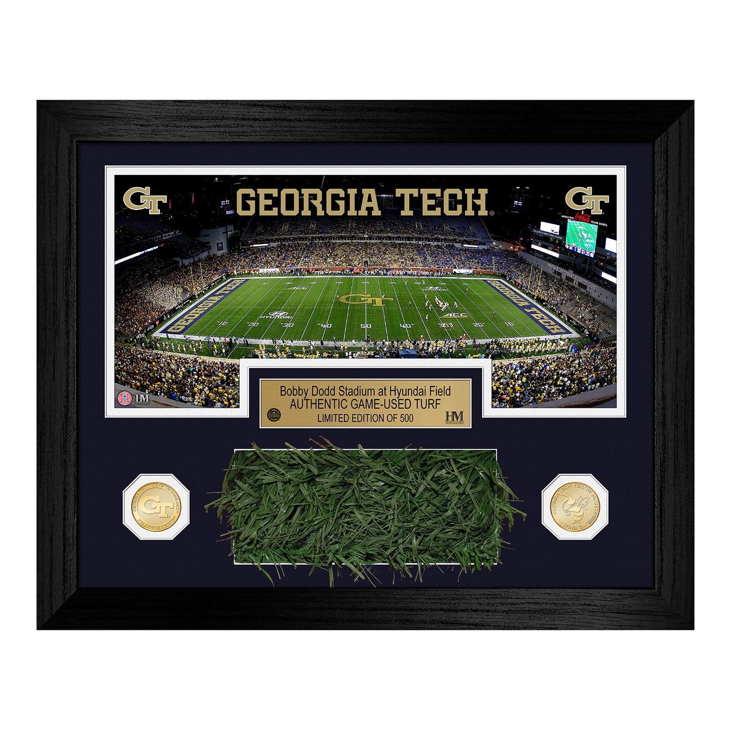 Georgie Tech Yellow Jackets Game-Used Turf Bronze Coin Photomint - Front View