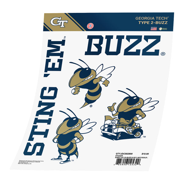 Georgia Tech Yellow Jackets Buzz Sticker Sheet Georgia Tech