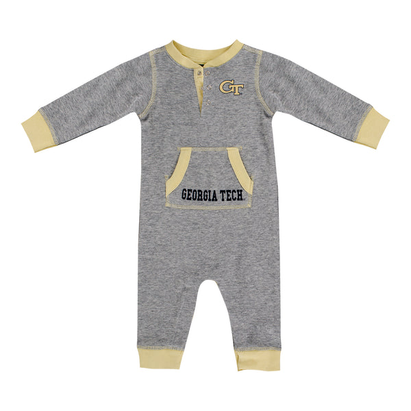 Infant Georgia Tech Yellow Jackets Power Shortage Grey Romper - Front View