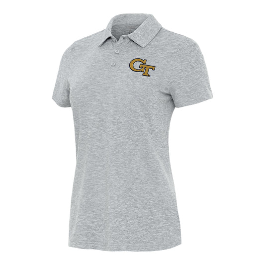 Ladies Georgia Tech Yellow Jackets Matter Heather Grey Polo - Front View