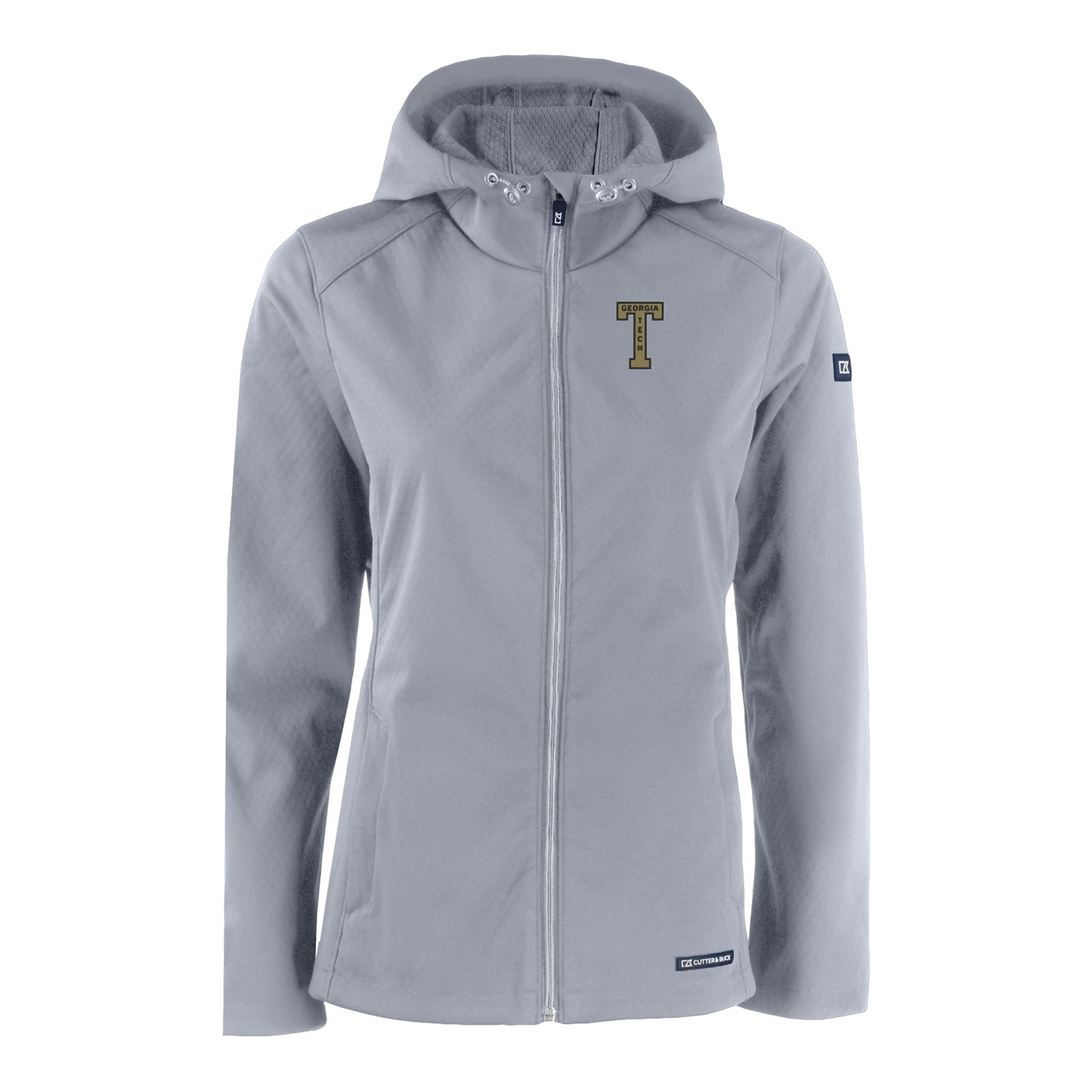 Ladies Georgia Tech Yellow Jackets College Vault Cutter & Buck Evoke Eco Softshell Recycled Full Zip Jacket - Front View