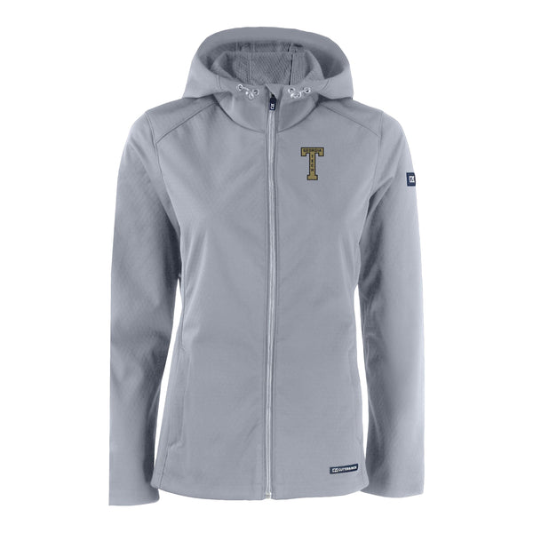 Ladies Georgia Tech Yellow Jackets College Vault Cutter & Buck Evoke Eco Softshell Recycled Full Zip Jacket - Front View